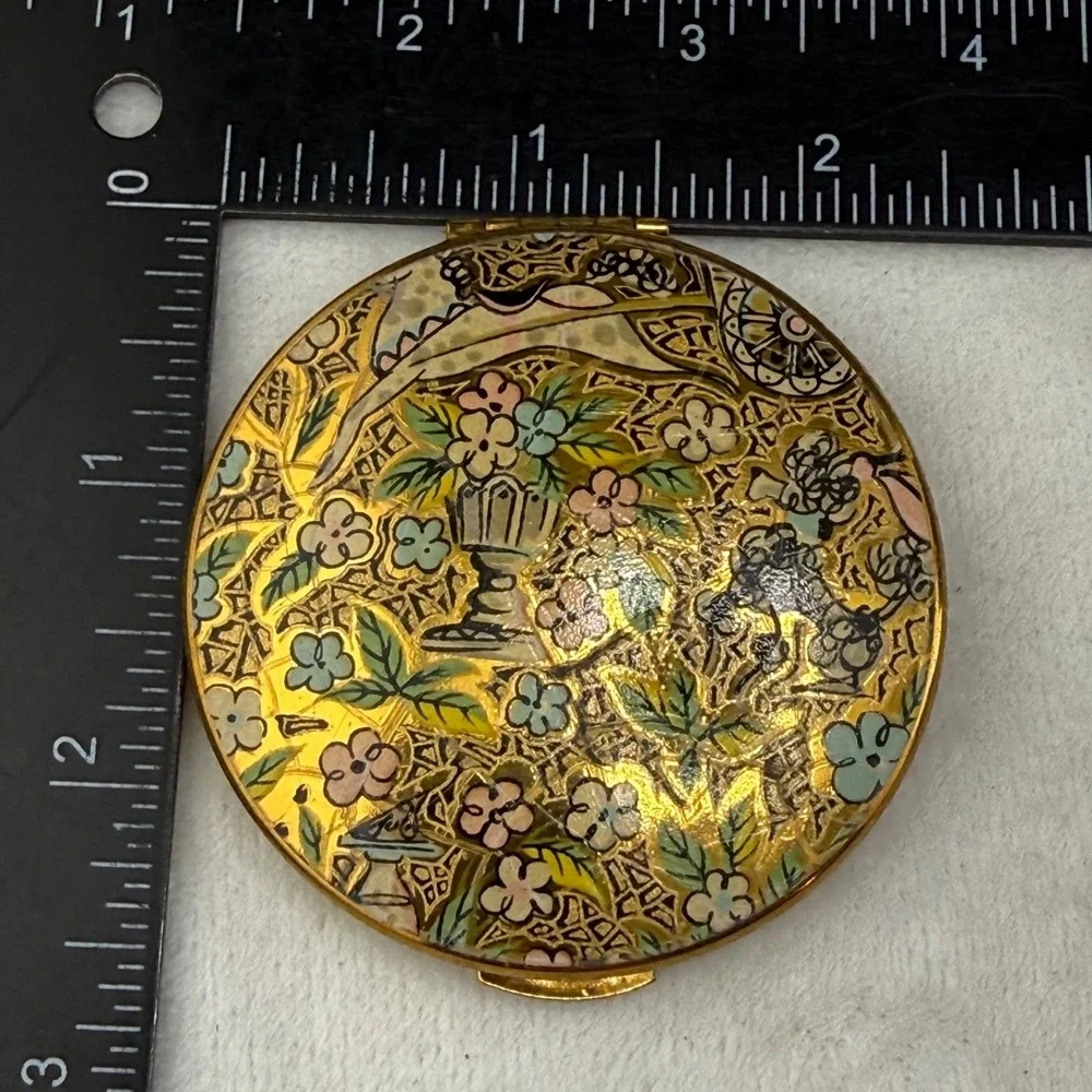 Vintage KIGU Compact Gold Tone Enamel Flower